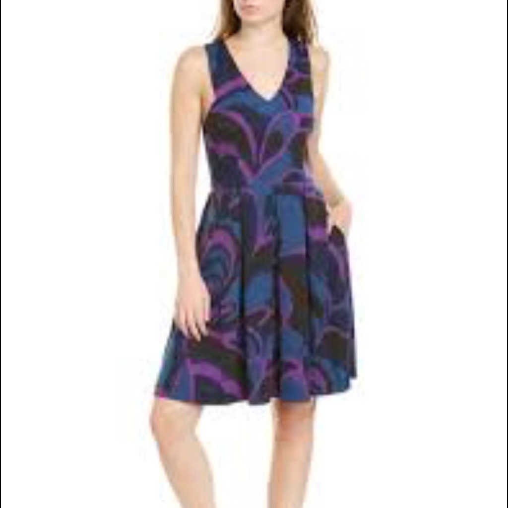 Trina Turk Dress Size 4 Sleeveless V-Neck A-Line Print Pockets Nwt